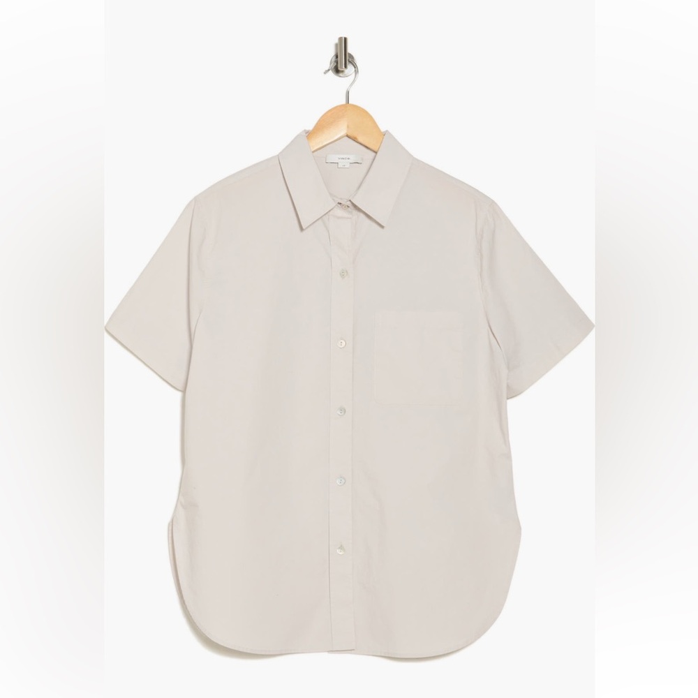 Vince Short Sleeve Cotton Poplin Button Up in Salt Glass Small NWT